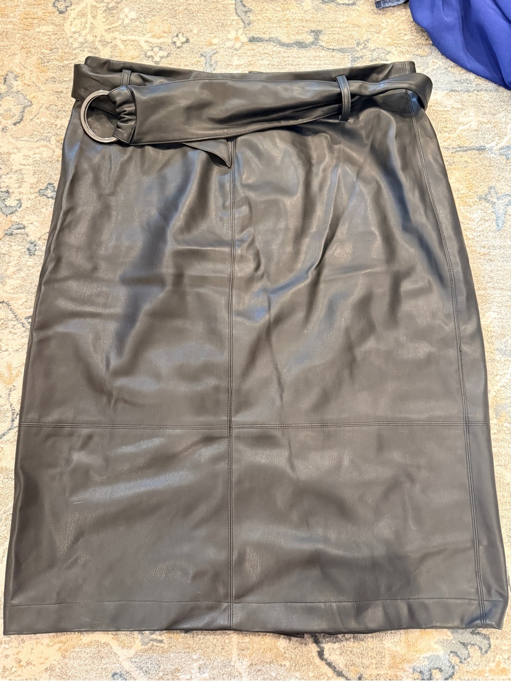 Zara Black Faux Leather Pencil Skirt with Ring-Belt